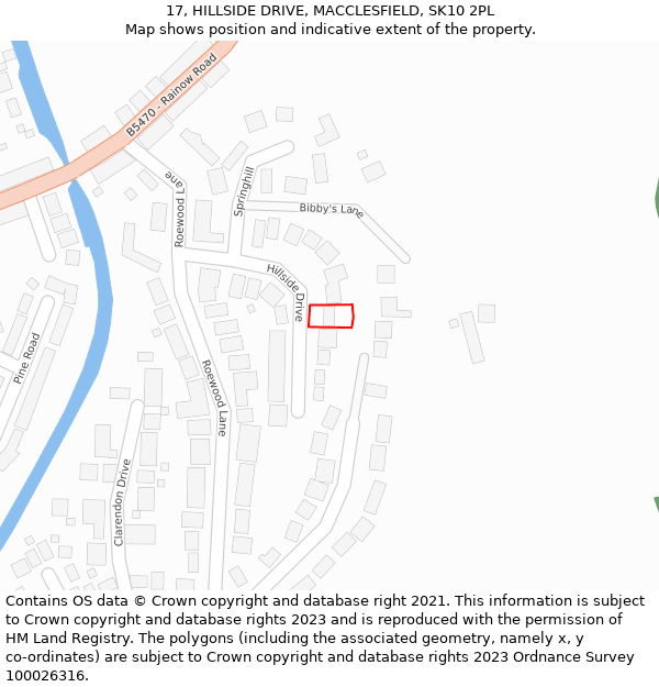 17, HILLSIDE DRIVE, MACCLESFIELD, SK10 2PL: Location map and indicative extent of plot