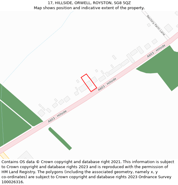 17, HILLSIDE, ORWELL, ROYSTON, SG8 5QZ: Location map and indicative extent of plot