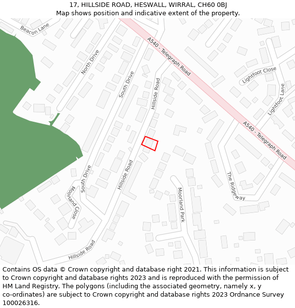 17, HILLSIDE ROAD, HESWALL, WIRRAL, CH60 0BJ: Location map and indicative extent of plot