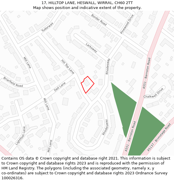 17, HILLTOP LANE, HESWALL, WIRRAL, CH60 2TT: Location map and indicative extent of plot