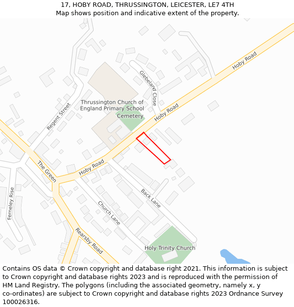 17, HOBY ROAD, THRUSSINGTON, LEICESTER, LE7 4TH: Location map and indicative extent of plot