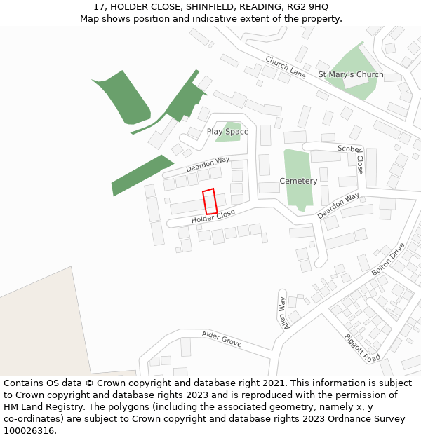 17, HOLDER CLOSE, SHINFIELD, READING, RG2 9HQ: Location map and indicative extent of plot