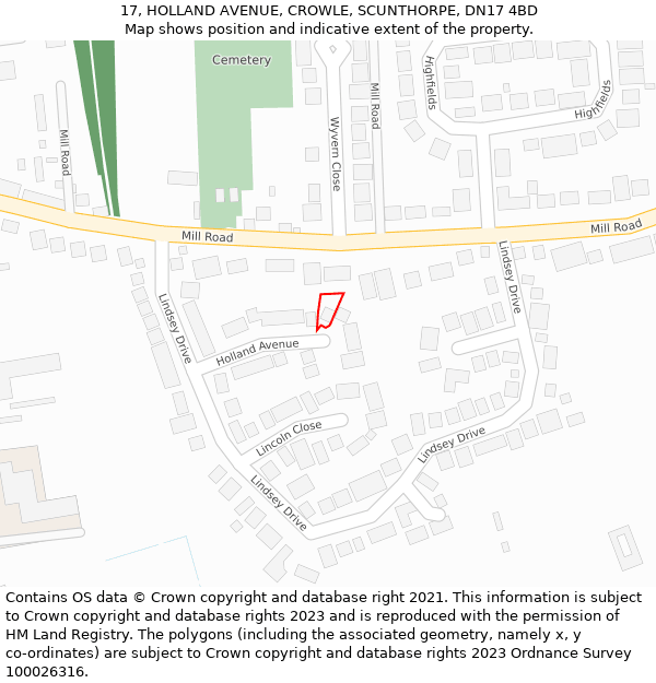 17, HOLLAND AVENUE, CROWLE, SCUNTHORPE, DN17 4BD: Location map and indicative extent of plot