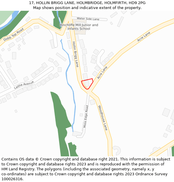 17, HOLLIN BRIGG LANE, HOLMBRIDGE, HOLMFIRTH, HD9 2PG: Location map and indicative extent of plot