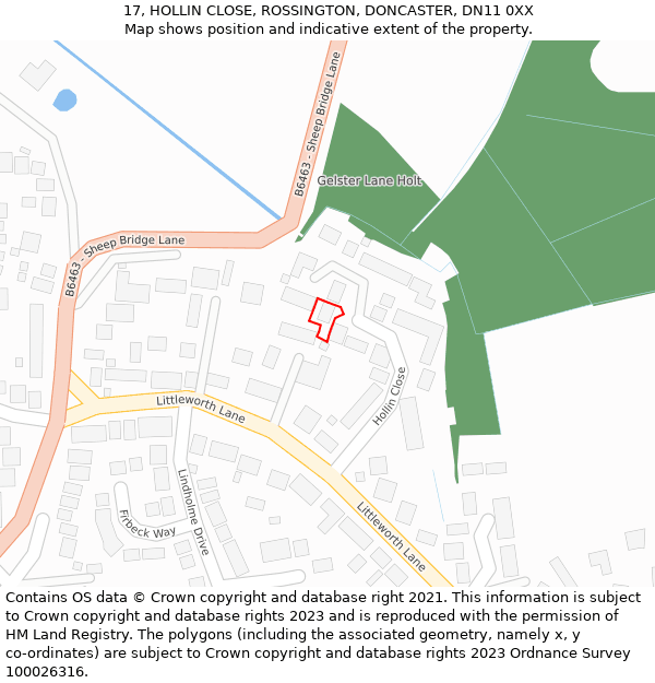 17, HOLLIN CLOSE, ROSSINGTON, DONCASTER, DN11 0XX: Location map and indicative extent of plot