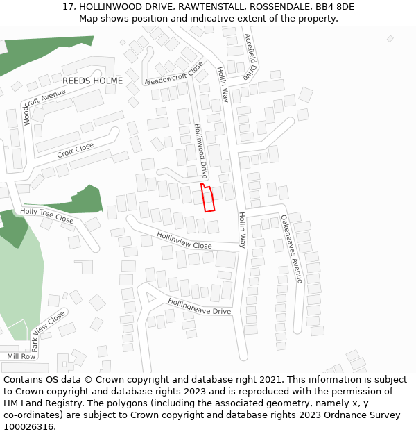 17, HOLLINWOOD DRIVE, RAWTENSTALL, ROSSENDALE, BB4 8DE: Location map and indicative extent of plot