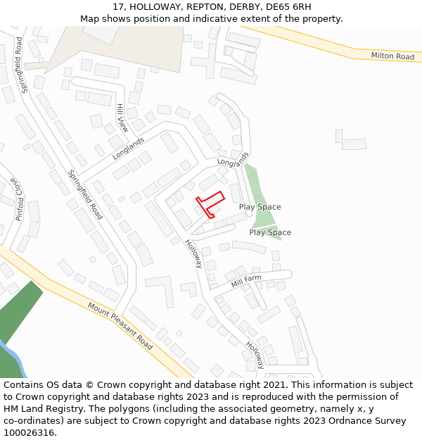 17, HOLLOWAY, REPTON, DERBY, DE65 6RH: Location map and indicative extent of plot