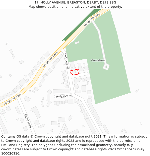 17, HOLLY AVENUE, BREASTON, DERBY, DE72 3BG: Location map and indicative extent of plot