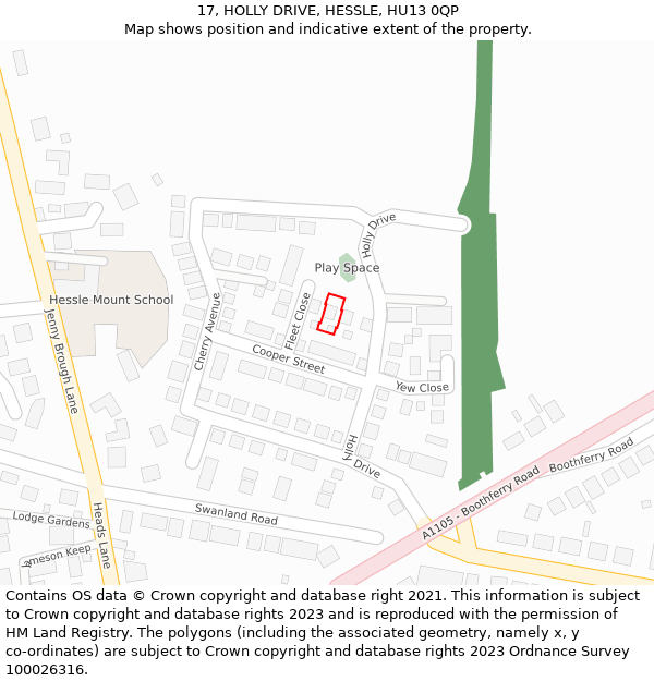 17, HOLLY DRIVE, HESSLE, HU13 0QP: Location map and indicative extent of plot