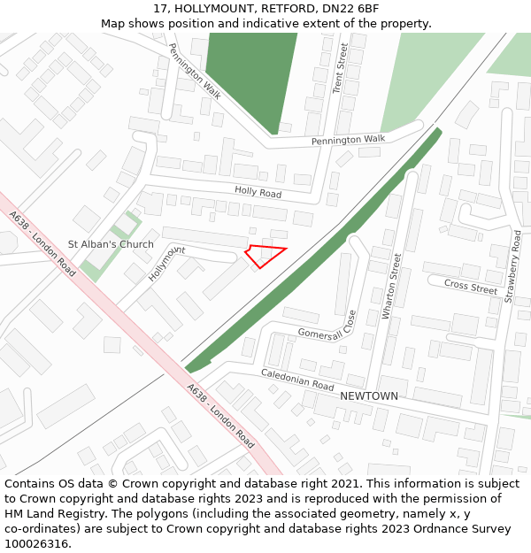 17, HOLLYMOUNT, RETFORD, DN22 6BF: Location map and indicative extent of plot