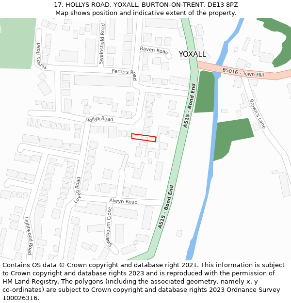17, HOLLYS ROAD, YOXALL, BURTON-ON-TRENT, DE13 8PZ: Location map and indicative extent of plot