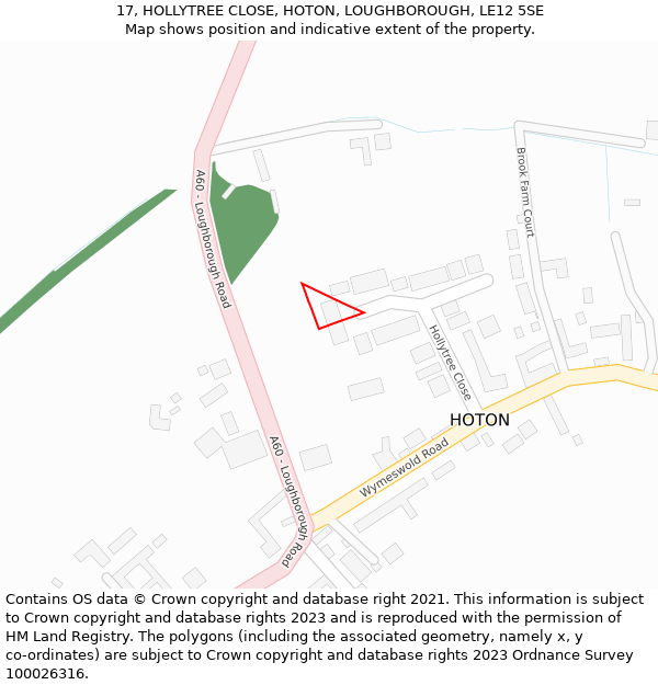 17, HOLLYTREE CLOSE, HOTON, LOUGHBOROUGH, LE12 5SE: Location map and indicative extent of plot