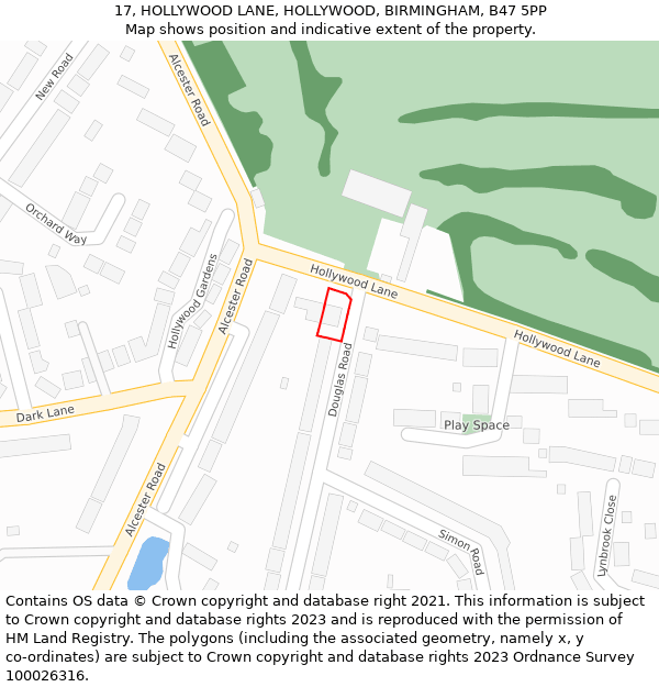 17, HOLLYWOOD LANE, HOLLYWOOD, BIRMINGHAM, B47 5PP: Location map and indicative extent of plot