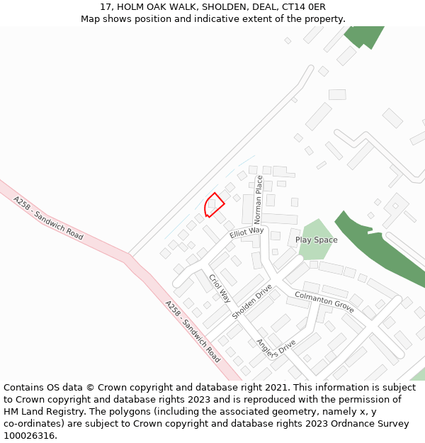 17, HOLM OAK WALK, SHOLDEN, DEAL, CT14 0ER: Location map and indicative extent of plot