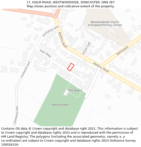 17, HOLM ROAD, WESTWOODSIDE, DONCASTER, DN9 2EY: Location map and indicative extent of plot