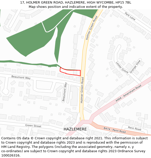 17, HOLMER GREEN ROAD, HAZLEMERE, HIGH WYCOMBE, HP15 7BL: Location map and indicative extent of plot