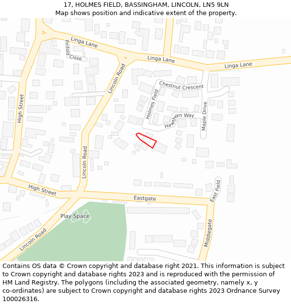 17, HOLMES FIELD, BASSINGHAM, LINCOLN, LN5 9LN: Location map and indicative extent of plot