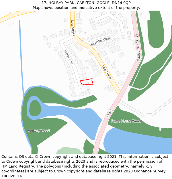 17, HOLRAY PARK, CARLTON, GOOLE, DN14 9QP: Location map and indicative extent of plot