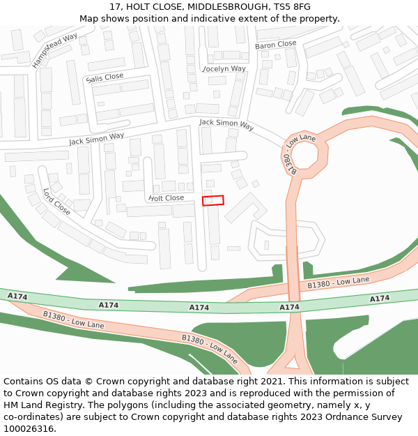 17, HOLT CLOSE, MIDDLESBROUGH, TS5 8FG: Location map and indicative extent of plot