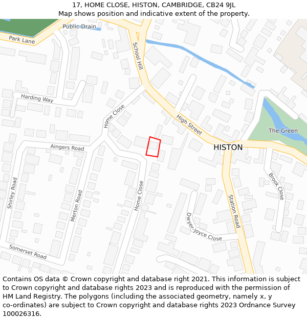 17, HOME CLOSE, HISTON, CAMBRIDGE, CB24 9JL: Location map and indicative extent of plot