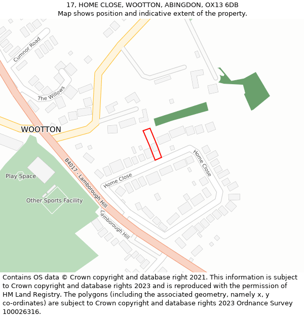 17, HOME CLOSE, WOOTTON, ABINGDON, OX13 6DB: Location map and indicative extent of plot