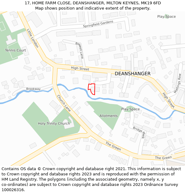 17, HOME FARM CLOSE, DEANSHANGER, MILTON KEYNES, MK19 6FD: Location map and indicative extent of plot