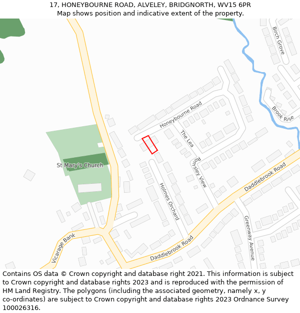 17, HONEYBOURNE ROAD, ALVELEY, BRIDGNORTH, WV15 6PR: Location map and indicative extent of plot