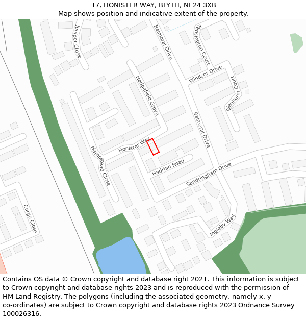 17, HONISTER WAY, BLYTH, NE24 3XB: Location map and indicative extent of plot