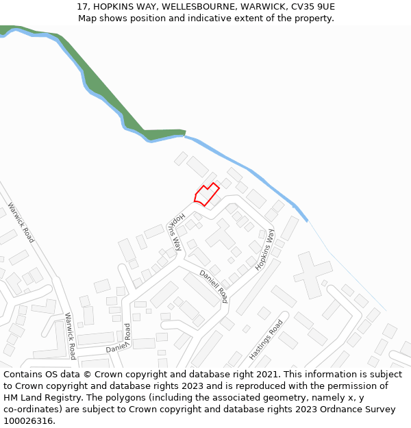 17, HOPKINS WAY, WELLESBOURNE, WARWICK, CV35 9UE: Location map and indicative extent of plot