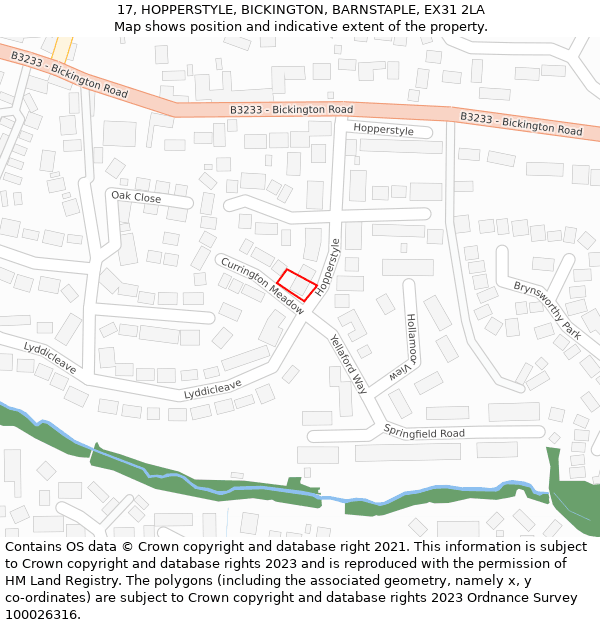 17, HOPPERSTYLE, BICKINGTON, BARNSTAPLE, EX31 2LA: Location map and indicative extent of plot