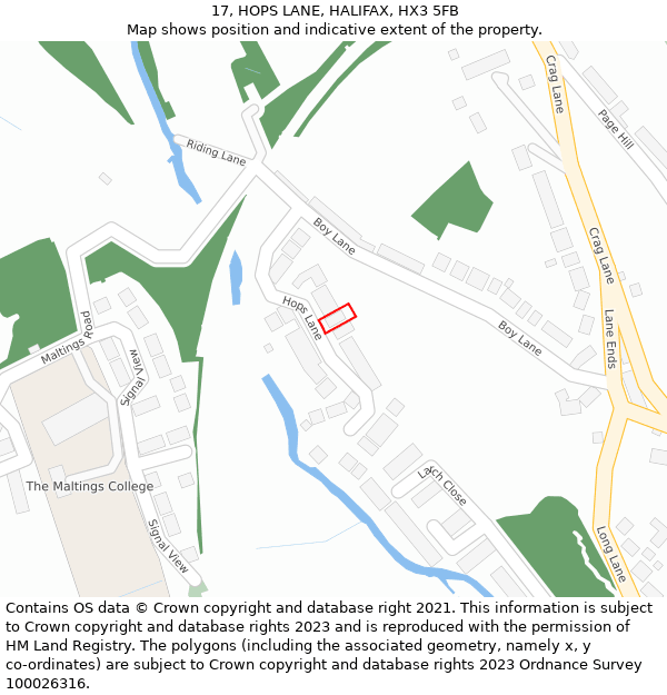 17, HOPS LANE, HALIFAX, HX3 5FB: Location map and indicative extent of plot