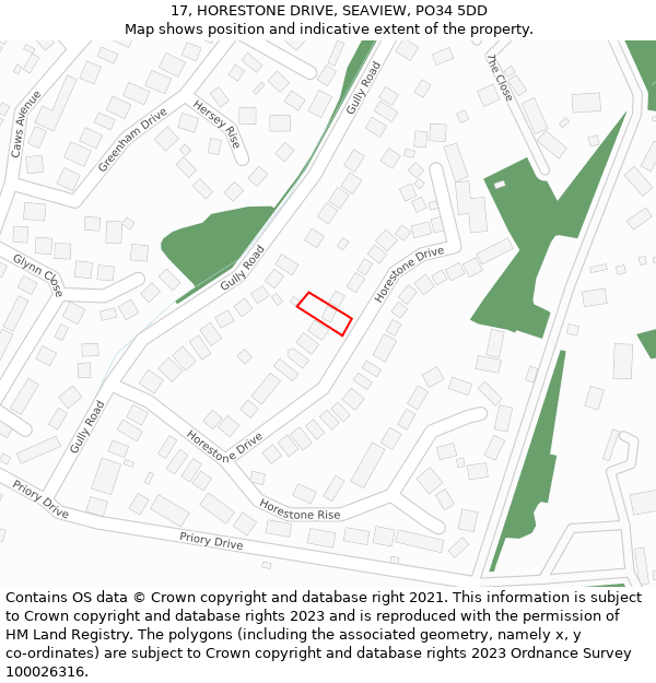 17, HORESTONE DRIVE, SEAVIEW, PO34 5DD: Location map and indicative extent of plot