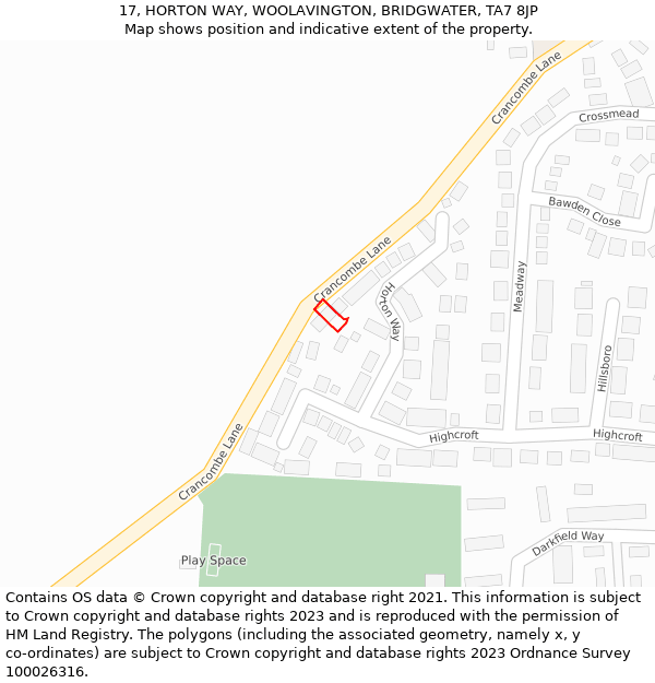 17, HORTON WAY, WOOLAVINGTON, BRIDGWATER, TA7 8JP: Location map and indicative extent of plot