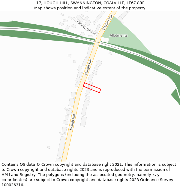 17, HOUGH HILL, SWANNINGTON, COALVILLE, LE67 8RF: Location map and indicative extent of plot