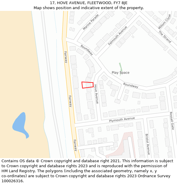 17, HOVE AVENUE, FLEETWOOD, FY7 8JE: Location map and indicative extent of plot