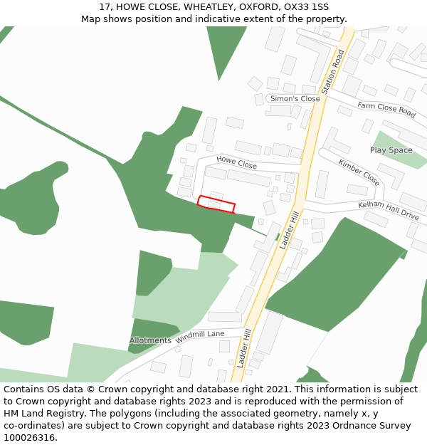 17, HOWE CLOSE, WHEATLEY, OXFORD, OX33 1SS: Location map and indicative extent of plot