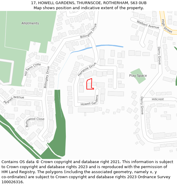 17, HOWELL GARDENS, THURNSCOE, ROTHERHAM, S63 0UB: Location map and indicative extent of plot