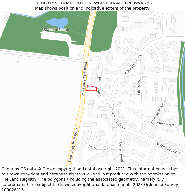 17, HOYLAKE ROAD, PERTON, WOLVERHAMPTON, WV6 7YS: Location map and indicative extent of plot