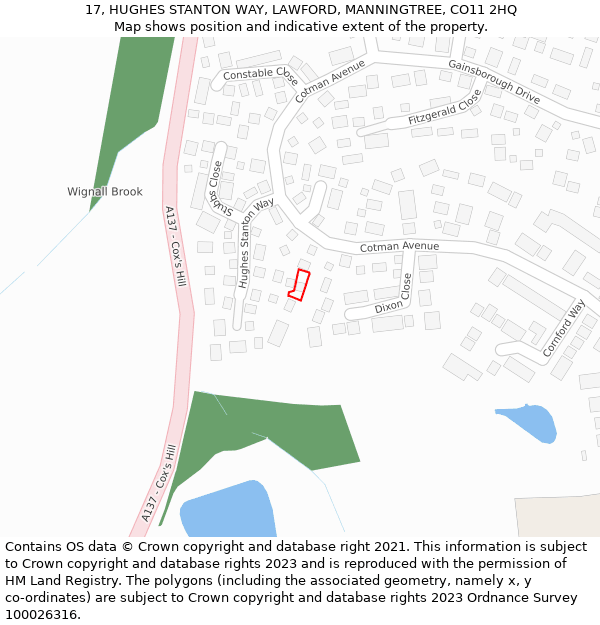 17, HUGHES STANTON WAY, LAWFORD, MANNINGTREE, CO11 2HQ: Location map and indicative extent of plot