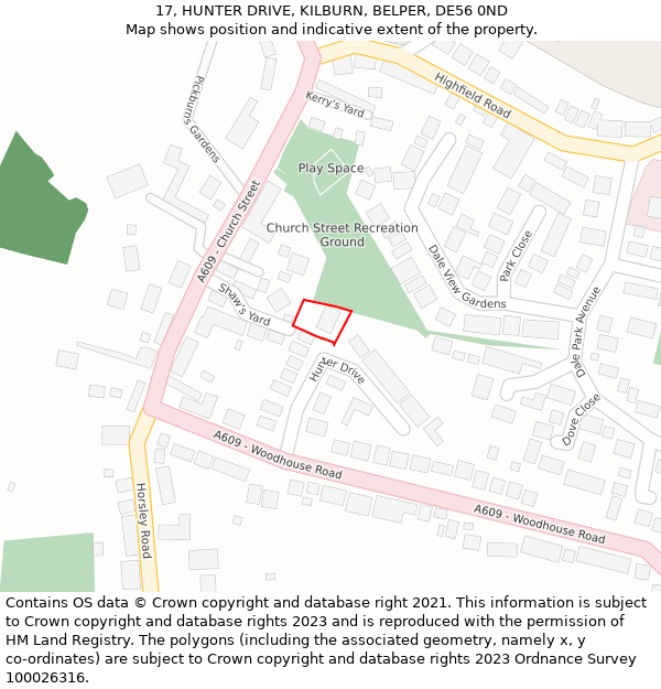 17, HUNTER DRIVE, KILBURN, BELPER, DE56 0ND: Location map and indicative extent of plot