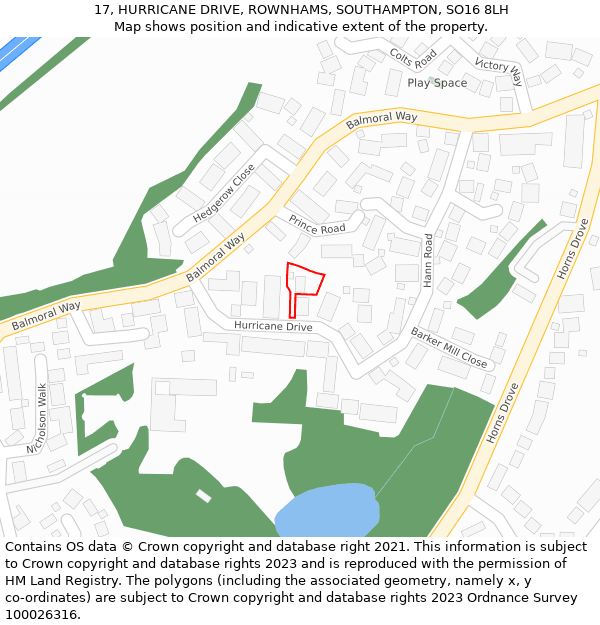 17, HURRICANE DRIVE, ROWNHAMS, SOUTHAMPTON, SO16 8LH: Location map and indicative extent of plot