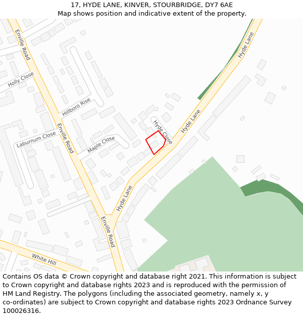 17, HYDE LANE, KINVER, STOURBRIDGE, DY7 6AE: Location map and indicative extent of plot