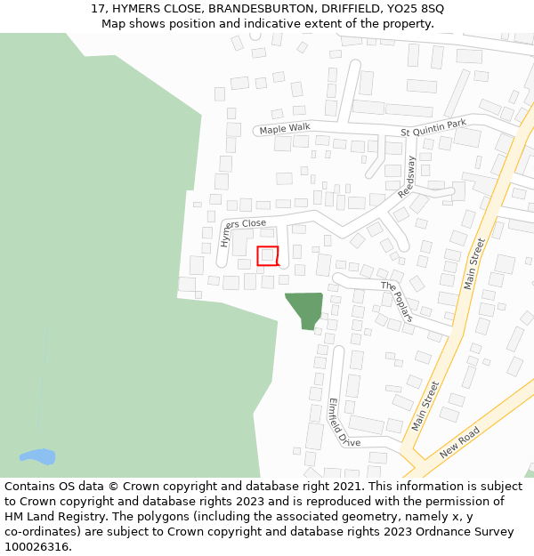 17, HYMERS CLOSE, BRANDESBURTON, DRIFFIELD, YO25 8SQ: Location map and indicative extent of plot