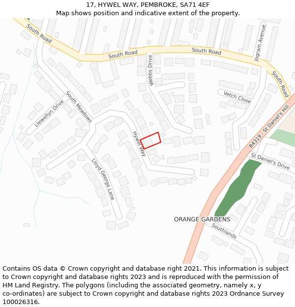 17, HYWEL WAY, PEMBROKE, SA71 4EF: Location map and indicative extent of plot