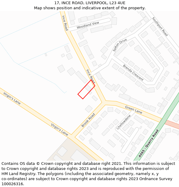 17, INCE ROAD, LIVERPOOL, L23 4UE: Location map and indicative extent of plot