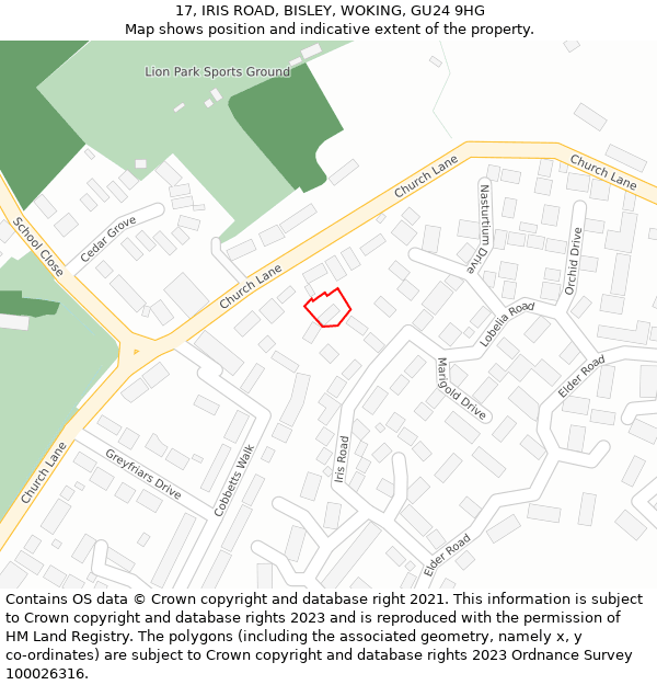 17, IRIS ROAD, BISLEY, WOKING, GU24 9HG: Location map and indicative extent of plot