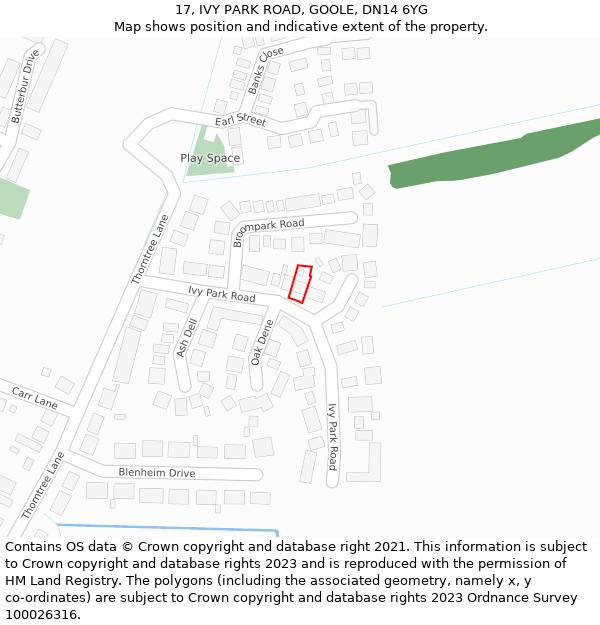 17, IVY PARK ROAD, GOOLE, DN14 6YG: Location map and indicative extent of plot