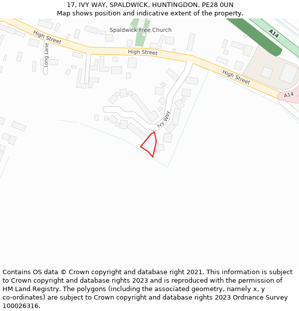 17, IVY WAY, SPALDWICK, HUNTINGDON, PE28 0UN: Location map and indicative extent of plot