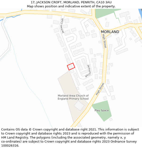 17, JACKSON CROFT, MORLAND, PENRITH, CA10 3AU: Location map and indicative extent of plot