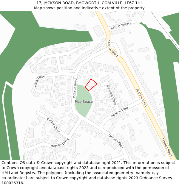 17, JACKSON ROAD, BAGWORTH, COALVILLE, LE67 1HL: Location map and indicative extent of plot